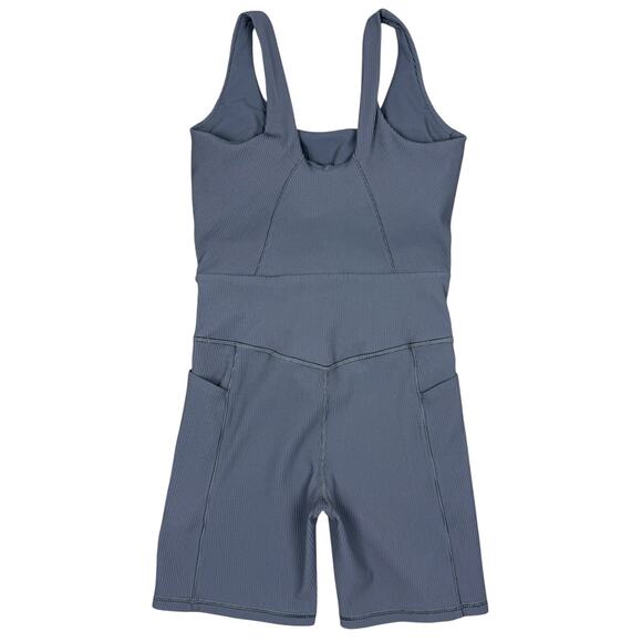 Athleta Salutation Rib Bike Suit Granite Blue Medium Yoga Workout Gym Athletic - Picture 9 of 14